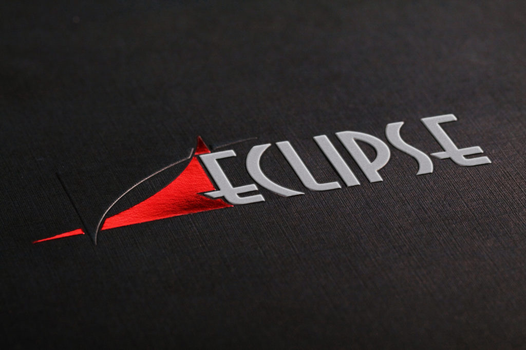 presentation folder with red foil stamp