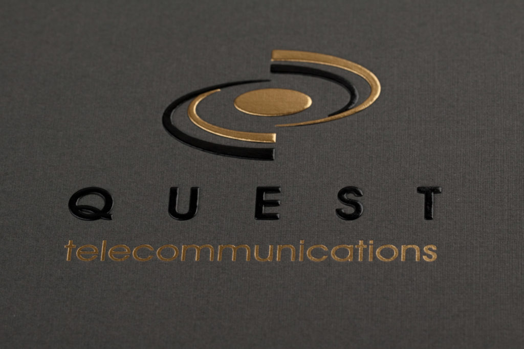 pocket folder with gold foil stamped logo