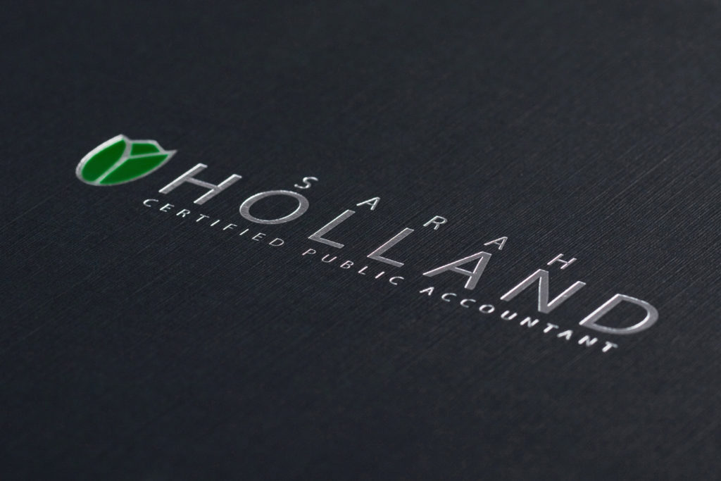 black tax folder with foil stamping